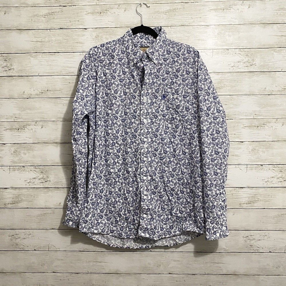 Wrangler Cowboy Long Sleeve Mens Shirt Size M White Blue